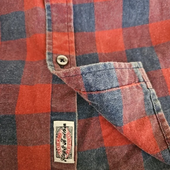Flag & Anthem Navy Red Box Plaid Vintage Wash Button Up Shirt Mens Sz M - Picture 6 of 9
